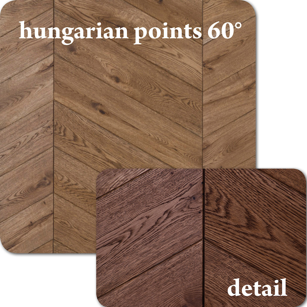Dubová podlaha rybia kosť Hungarian points 60°
